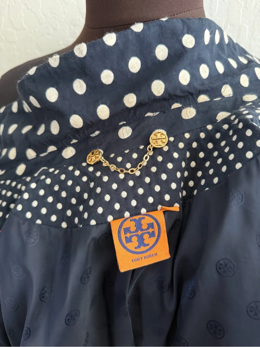 Tory Burch Leonora Polka Dot Fringe Navy Blue Jacket